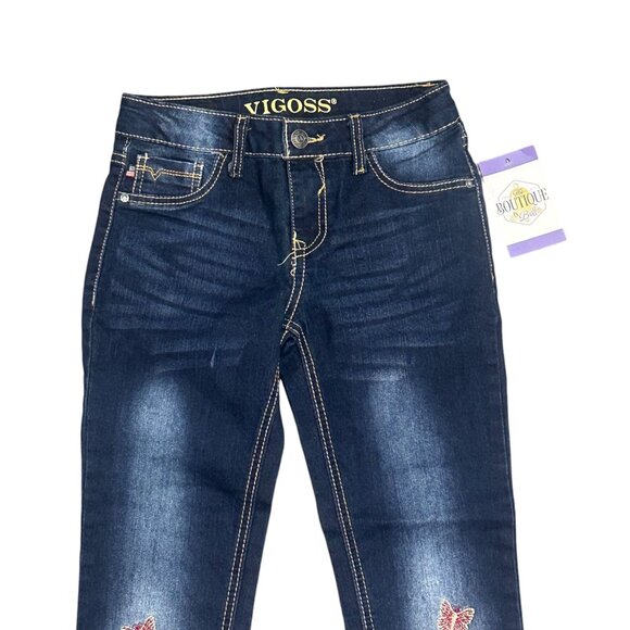 Vigoss Girls 10 The Austin Ankle Skinny Jeans Butterfly Embroidery Raw Hem Denim - Picture 9 of 15